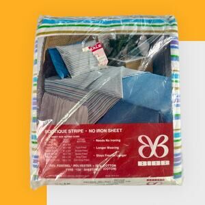 VTG BIBB New Old Stock Boutique Stripe Cotton Blend Double Fitted Bottom Sheet